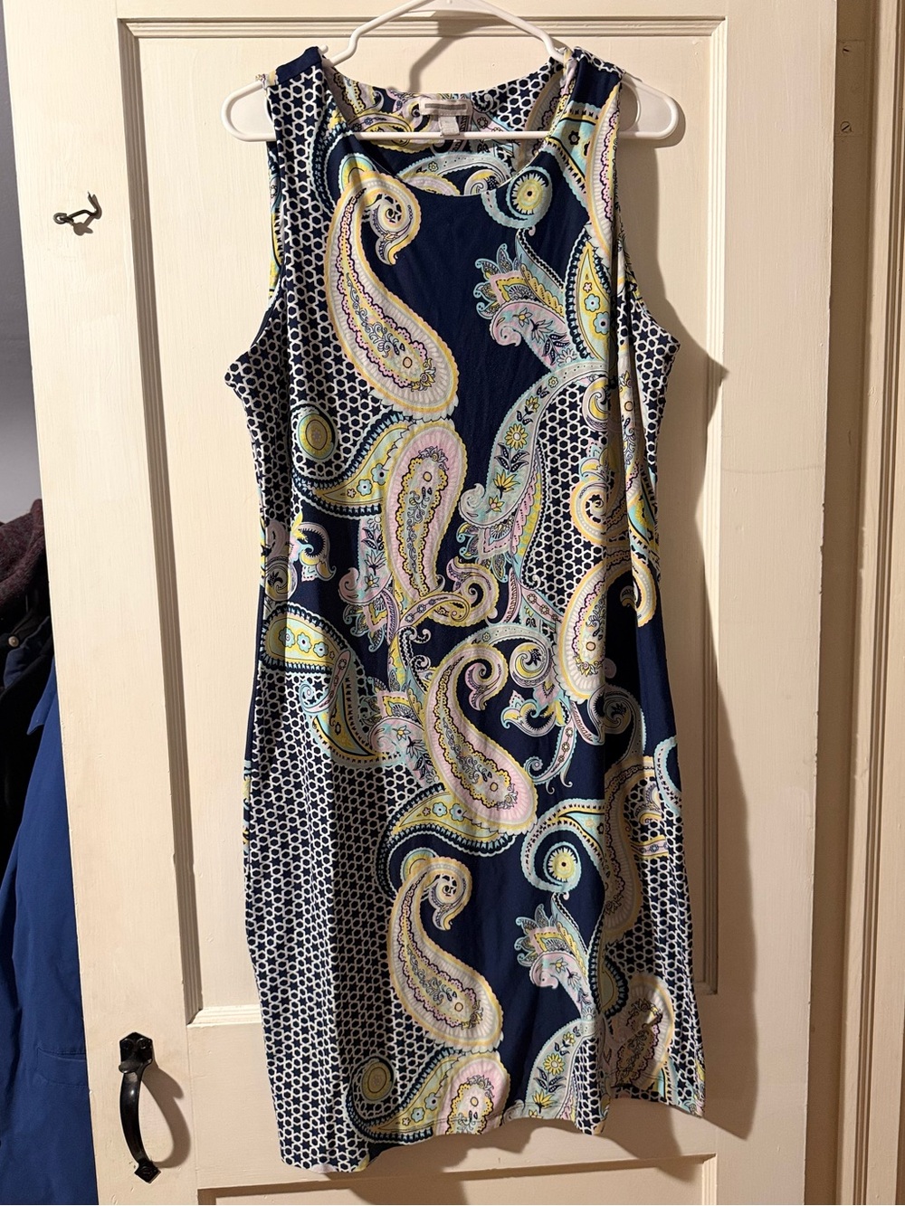 Navy Paisley Sleeveless Mini Dress - Floral Scroll Print